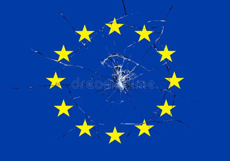 Brexit, broken glass effect on european flag, schengen eurozone crisis vector illustration Brexit, broken glass effect on european flag, schengen eurozone crisis vector illustration