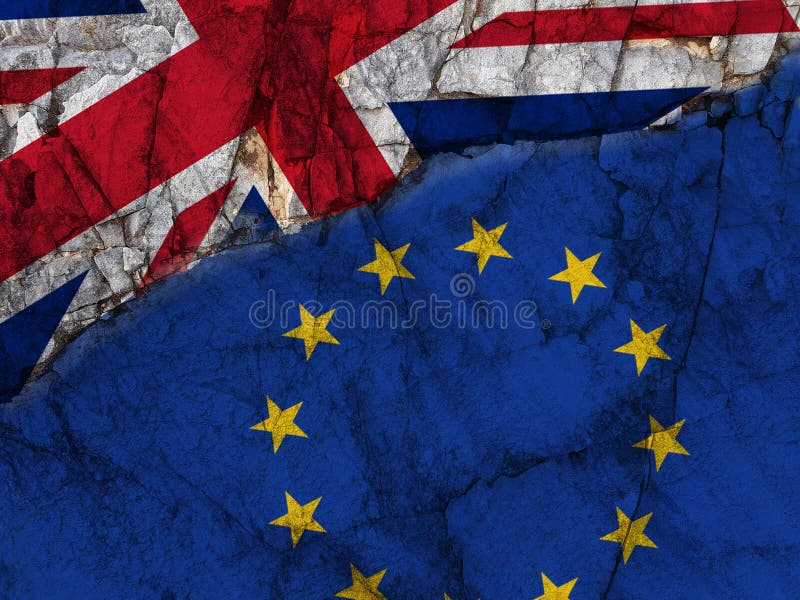 Brexit flags european union great britain rock background -3d rendering. Brexit flags european union great britain rock background -3d rendering