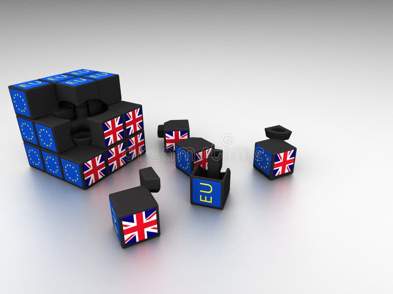 Brexit sześcianu metafora dla Brexit fiaska royalty ilustracja Brexit sześcianu metafora dla Brexit fiaska royalty ilustracja