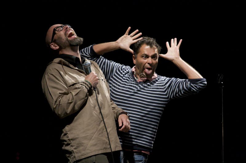 Danish stand-up comedians Brian Mørk & Omar Marzouk, performing at Skovdalen in Aalborg, Denmark