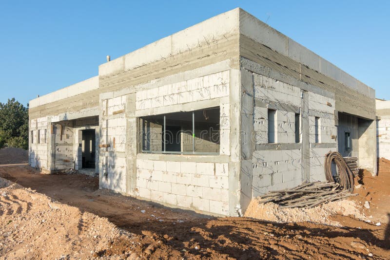 Brick and Concrete House Under Construction Stock Photo - Image of