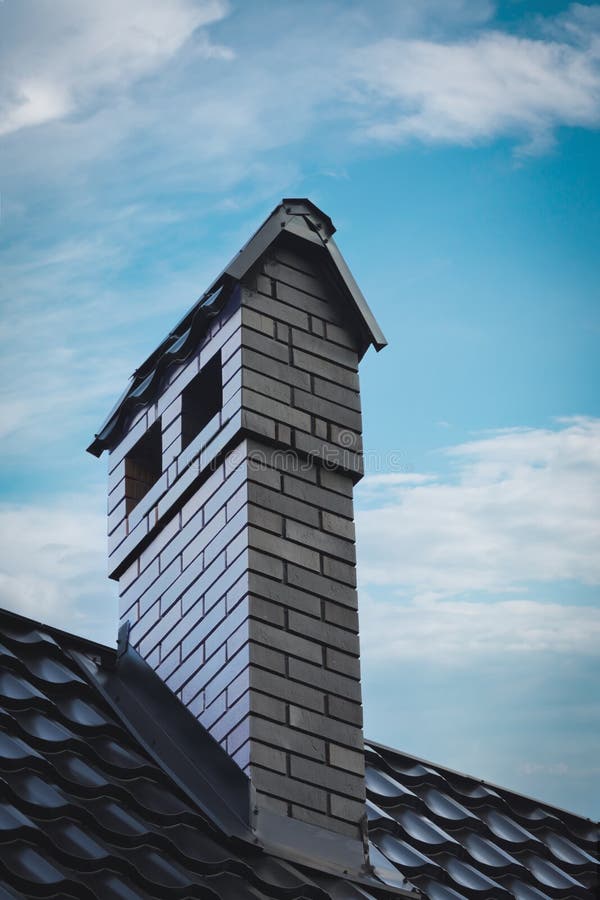 Brick Fireplace Chimney on the Roof Close Up Stock Image Image of