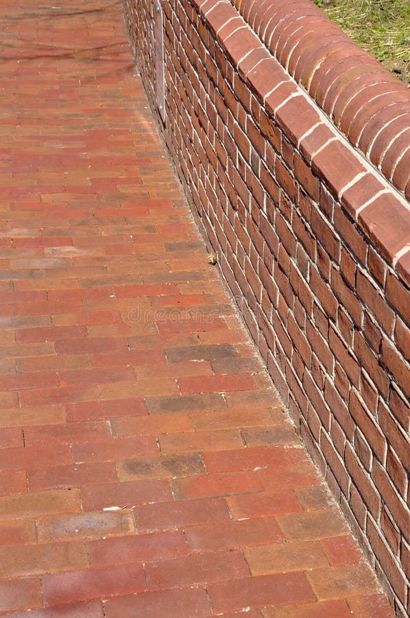 Brick Sidewalk Leads between Tall Buildings Downtown Boise Idaho Stock