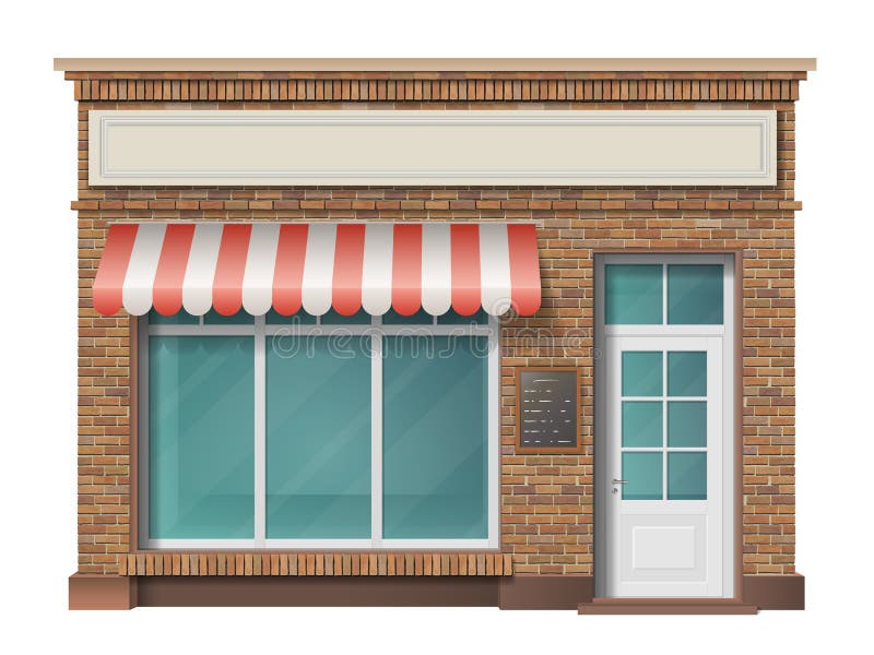 Brick store building facade vector illustration