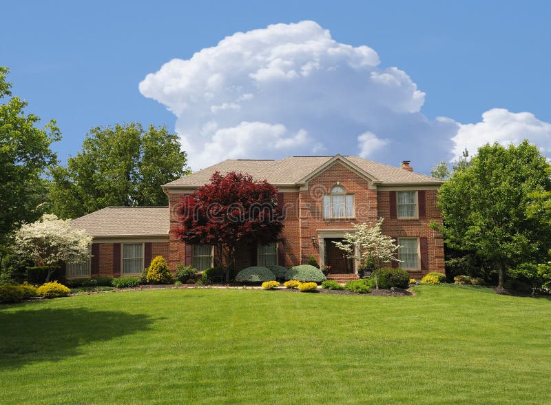 Brick Suburban Home Stock Photo Image Of Trees Dormers 5580398