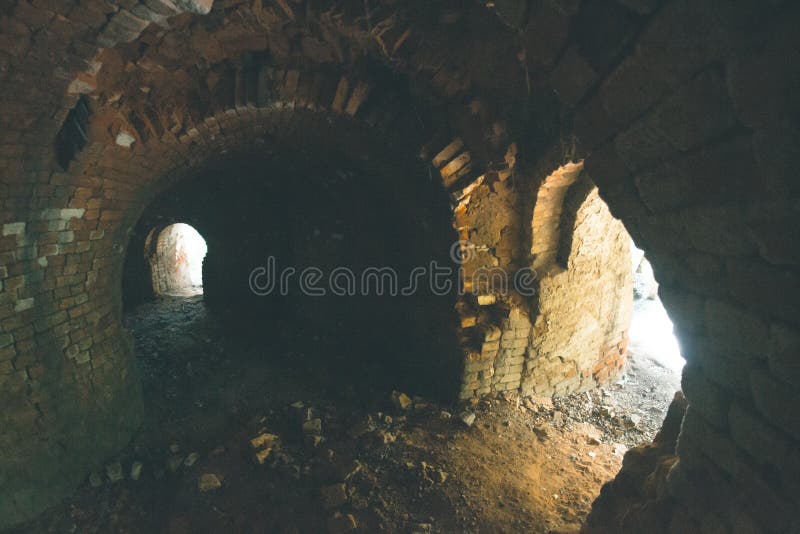 Brick Tunnels of an Old Brick Factory. Stock Photo Image of space