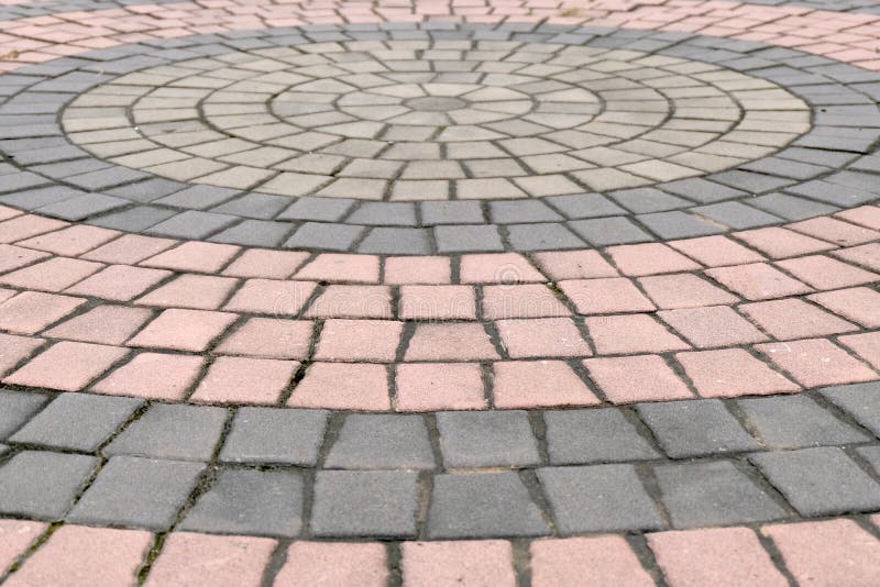 Brick walk path in public park stock photo