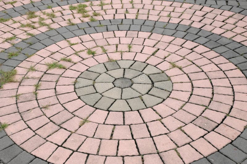 Brick walk path in public park stock image