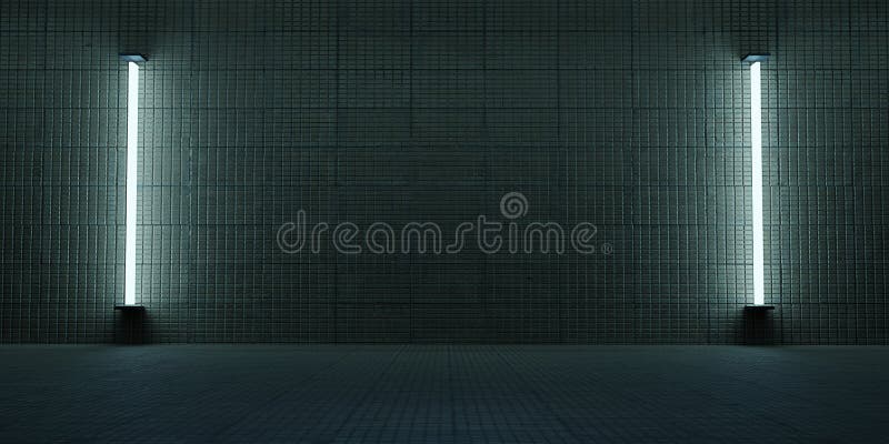 Brick Wall and Brick Floor Background Empty Scene with Lights at Night
