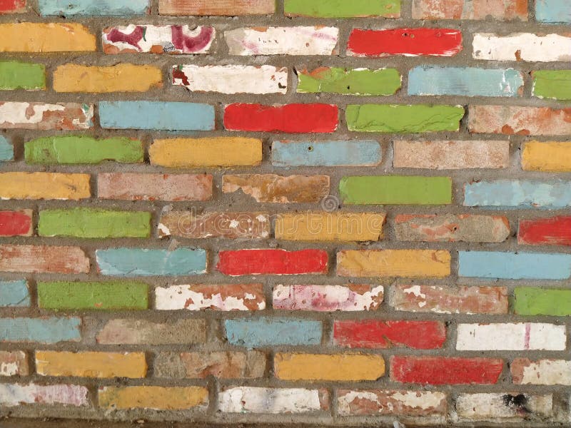 Brick Wall. Colored Bricks. Wall Painted with Different Colors of Paint