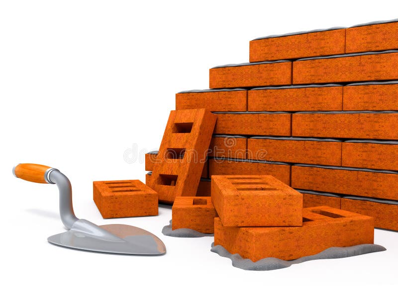 First bricks of new house. Brick wall foundation isolated 3l illustration. First bricks of new house. Brick wall foundation isolated 3l illustration