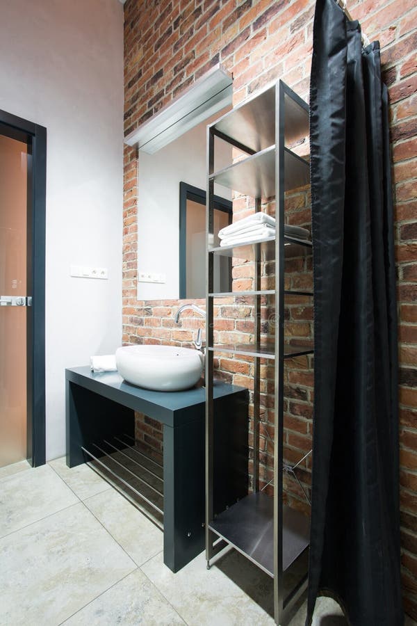 Brick Wall in Contemporary Toilet Stock Photo Image of bathroom, sink