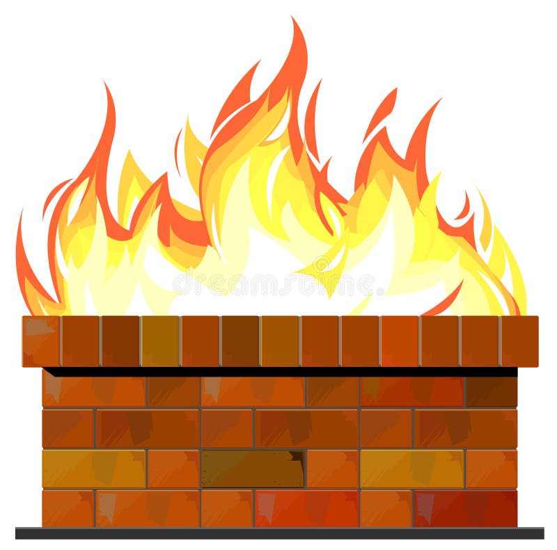 Brick wall on fire stock vector. Illustration of background 12485734