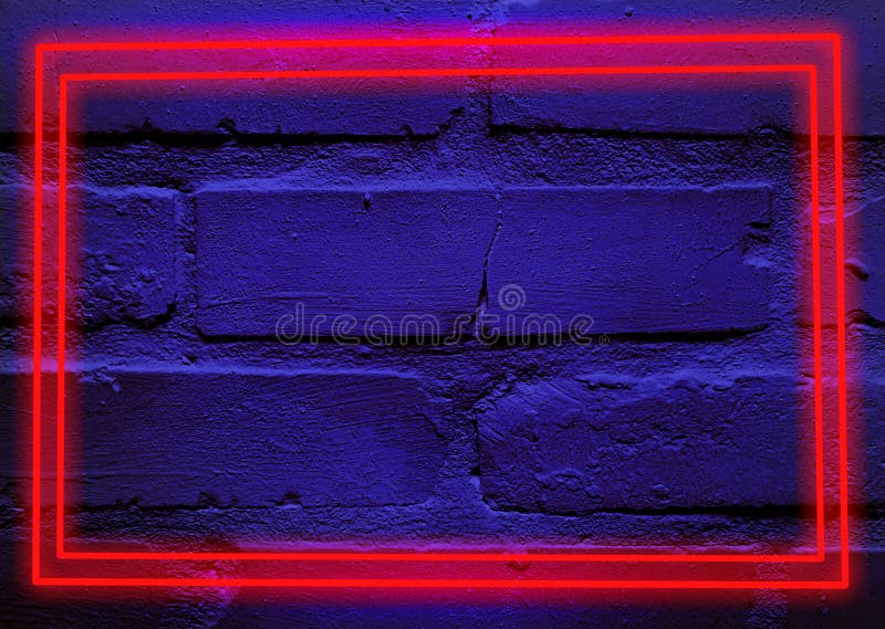 Brick wall illuminated night cement fragmen design neon material disco wallpaper close surface abstract texture backdrop stock photos.