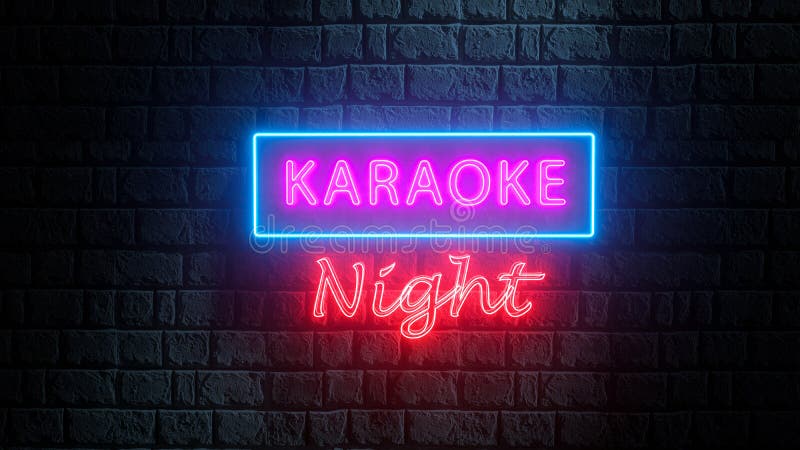 Brick Wall At Night With Neon Sign Karaoke Night Advertising Bright 
