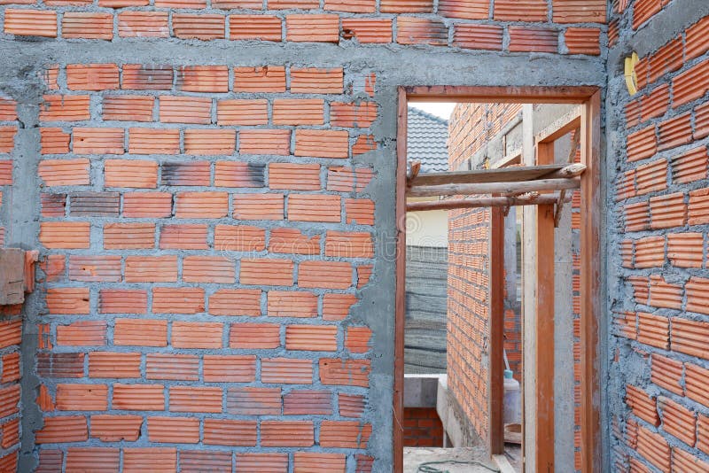 Brick Wall in Residential Building Construction Stock Photo - Image of ...