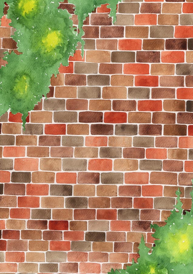 Brick wall watercolor hand painting for decoration on background