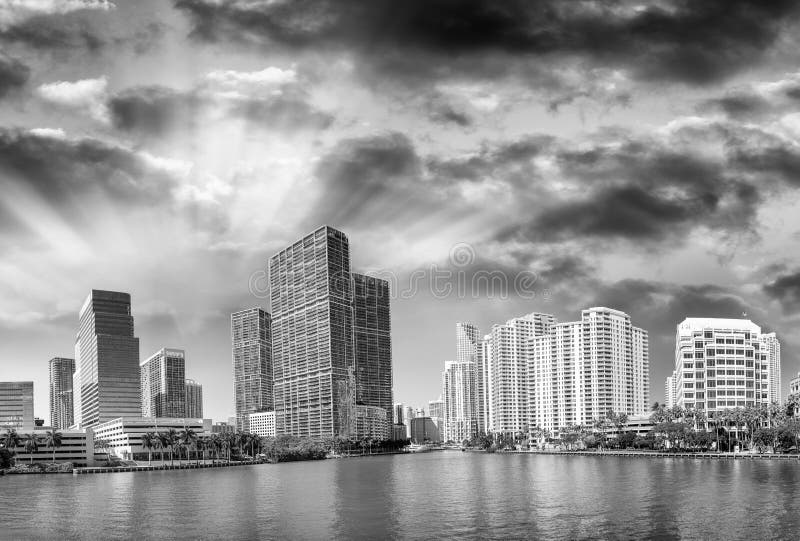 Brickell Key, Miami. City Skyline at Sunset, Panoramic View Stock Image
