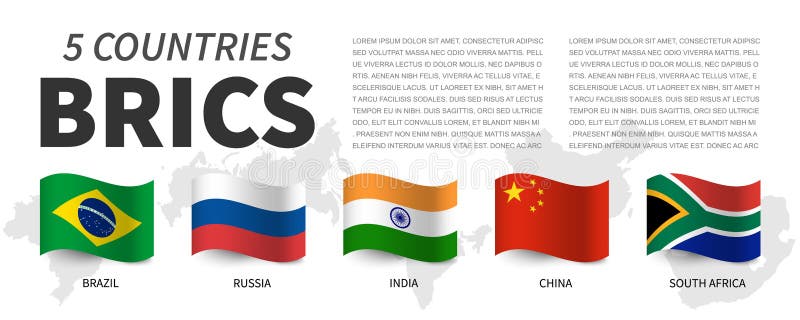 BRICS Association de 5 pays et drapeaux et cartes Conception de ondulation de drapeau Vecteur illustration de vecteur BRICS Association de 5 pays et drapeaux et cartes Conception de ondulation de drapeau Vecteur illustration de vecteur