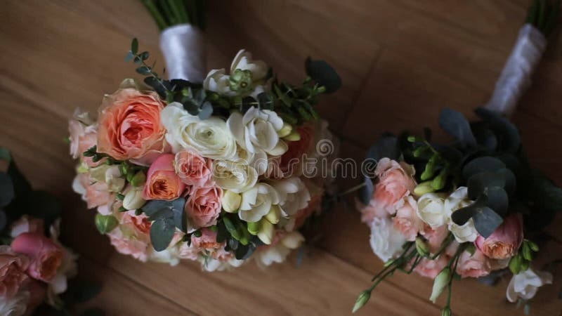 Bridal Bouquet bouquet on the table. Elegant wedding the bride's bouquet. stock footage