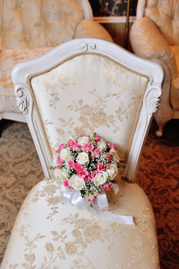 Bridal Bouquet Lying on the Chair Stock Image Image of leaves