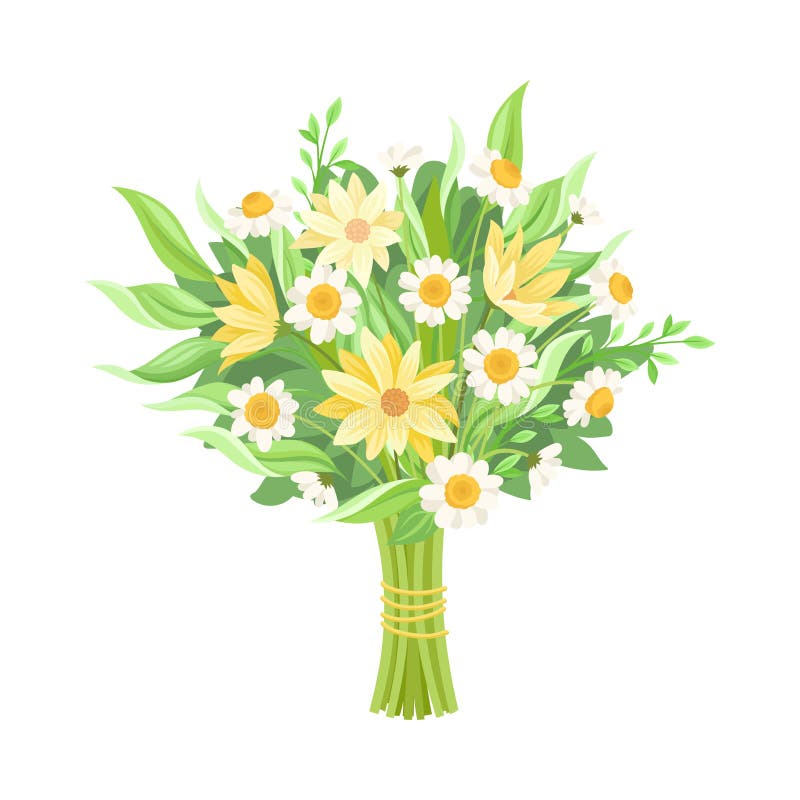 Bridal Bouquet Vector Illustration. Tied with Ribbon Bunch of Flowers ...