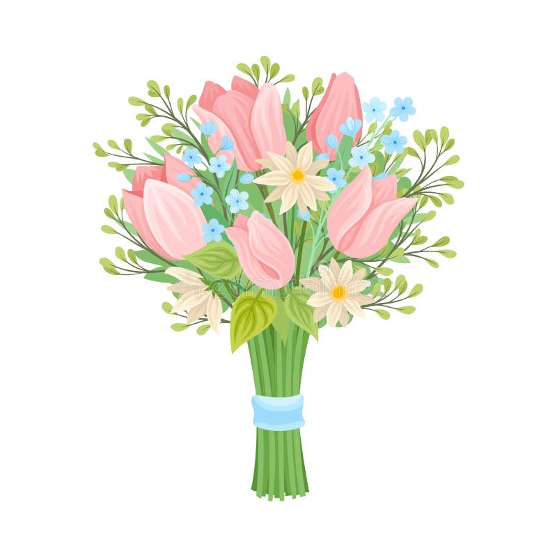 Floral bouquets with ribbon Royalty Free Vector Image