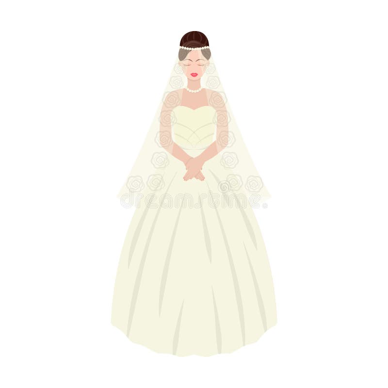 Beautiful Girl In A Wedding Dress. Vector Cartoon Bride. Wedding Stock