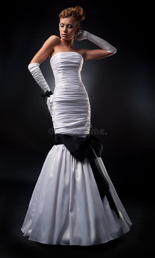 Bride Blonde In White Wedding Dress And Gloves Royalty 