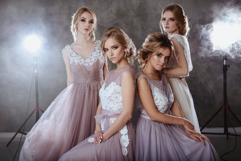 Bride Blonde Young Women in a Modern Color Wedding Dress with Elegant ...