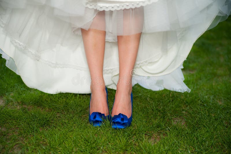 Bride With Blue High Heel Shoes Stock Photos Image 15147273