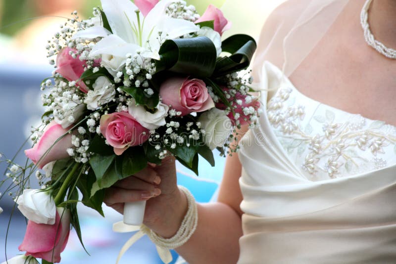 Bride Bouquet and Dress Detail Stock Photo Image of holding, bouquet