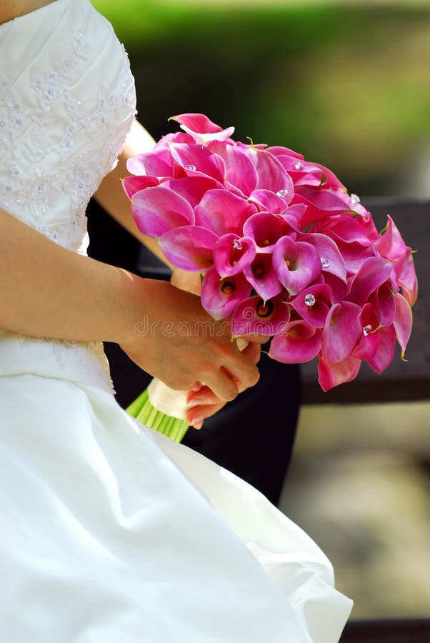 Bride with bouquet stock image. Image of flower, magenta 4430063
