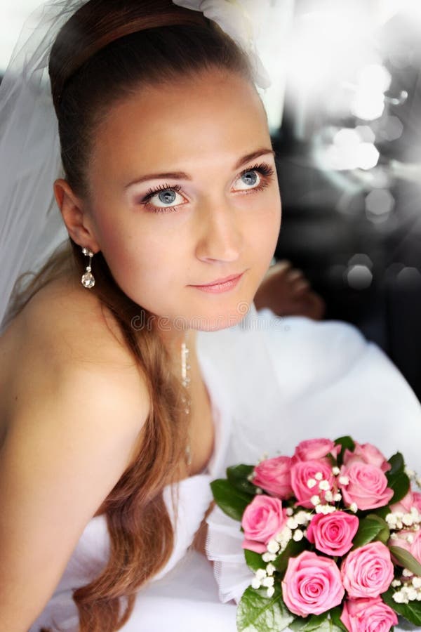 Bride in car