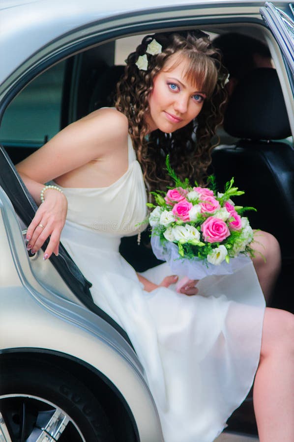 Bride in a car stock image. Image of women, beautiful - 32807639