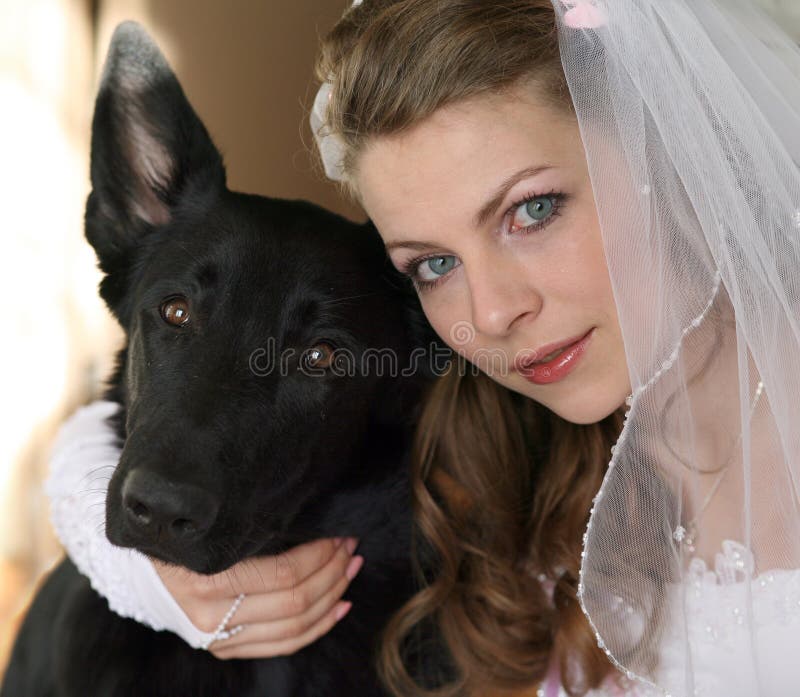 Bride with a dog.