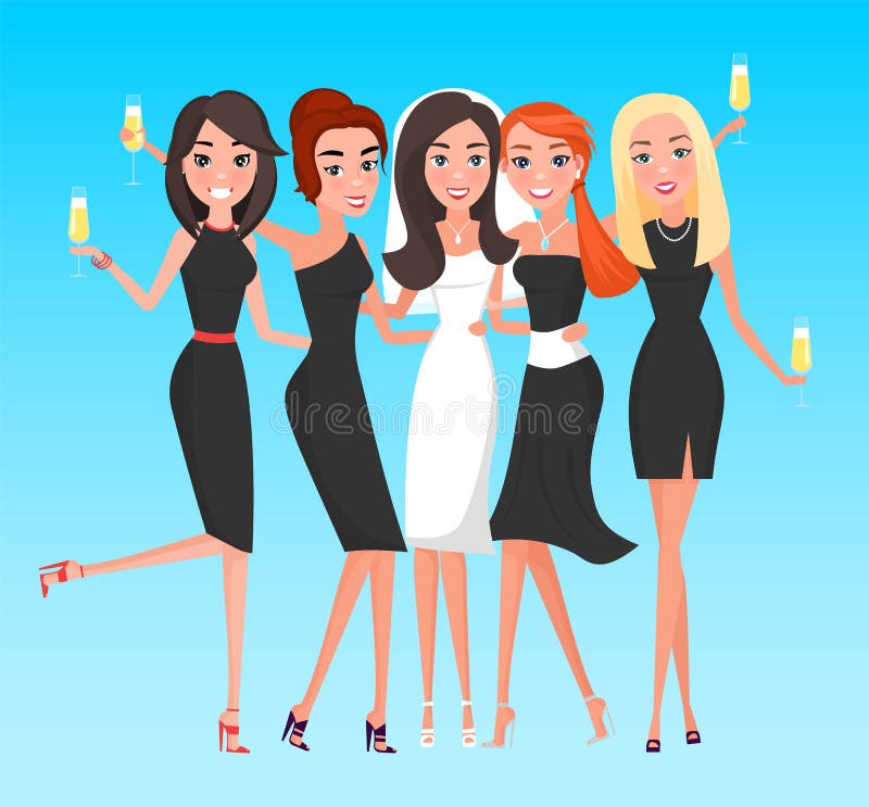 Bride with Friends Women, Hen-party Holiday Vector Stock Vector - Illustration of invitation, card: 155186722 Bride with Friends Women, Hen-party Holiday Vector Stock Vector - Illustration of invitation, card: 155186722