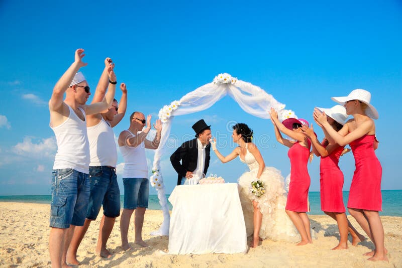 Beach wedding stock image. Image of bridal, happy, groom - 20095165