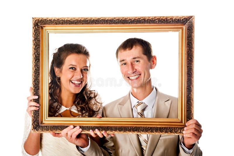 Wedding Couple in the Frame Happy Bride Groom Stock Photo Image of