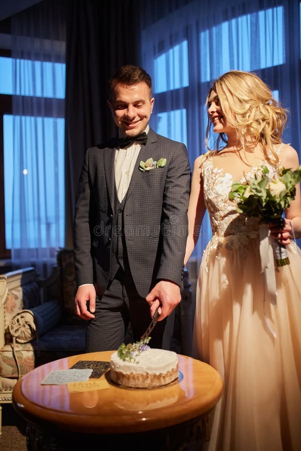 Bride and Groom Cut a Wedding Cake Stock Photo Image of luxury, groom