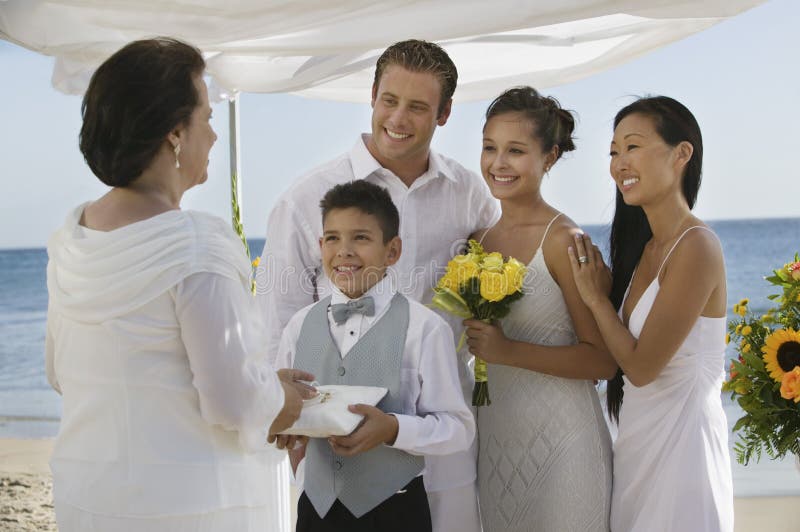 Bride and Groom with Family at Beach Wedding (portrait) Stock Image ...