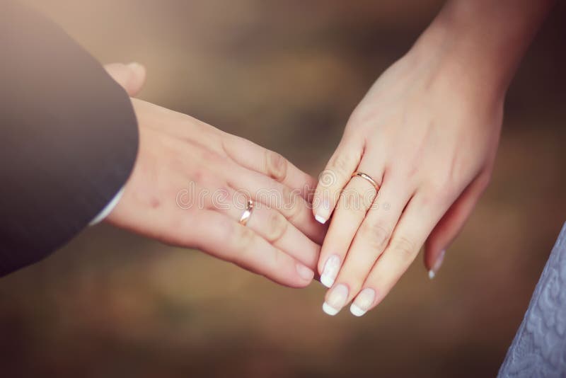 Bride and Groom Hands with Wedding Rings Stock Photo - Image of closeup ...