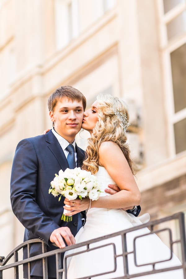 Bride And Groom Having A Romantic Moment On Their Stock Image Image