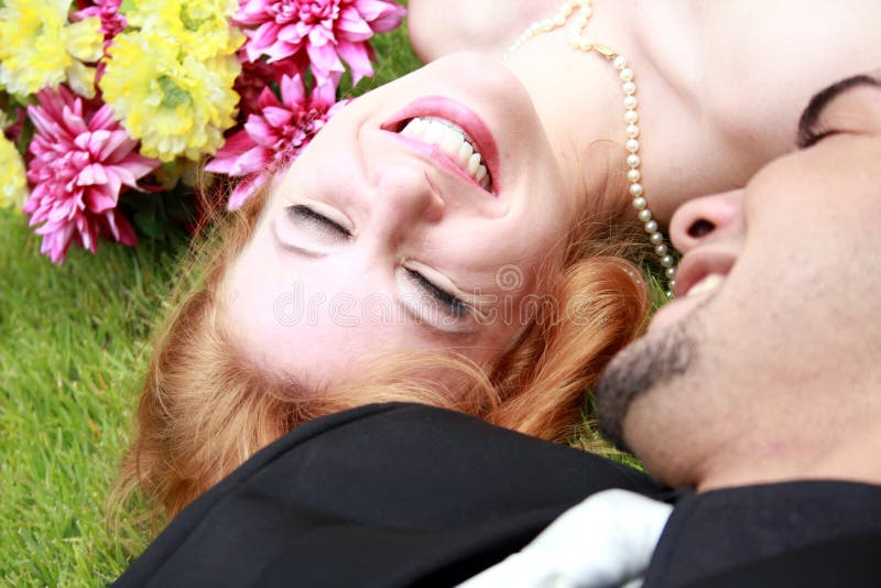 Bride Groom Lying on the Grass