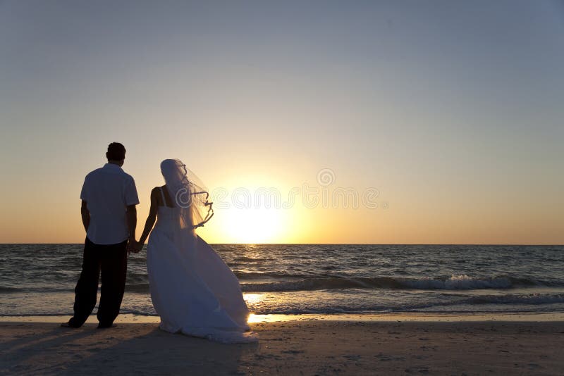 Bride & Groom Married Couple Sunset Beach Wedding