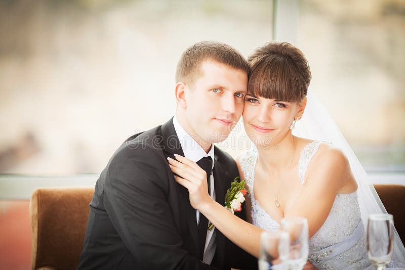 Bride and Groom in Restaurant. Stock Image Image of bride, family