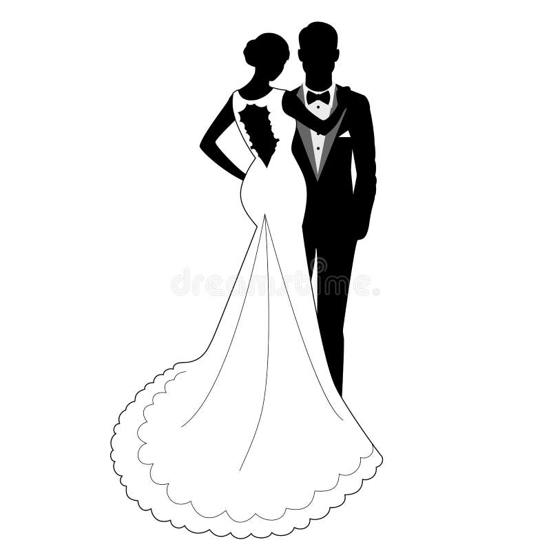 african american bride and groom clipart stick