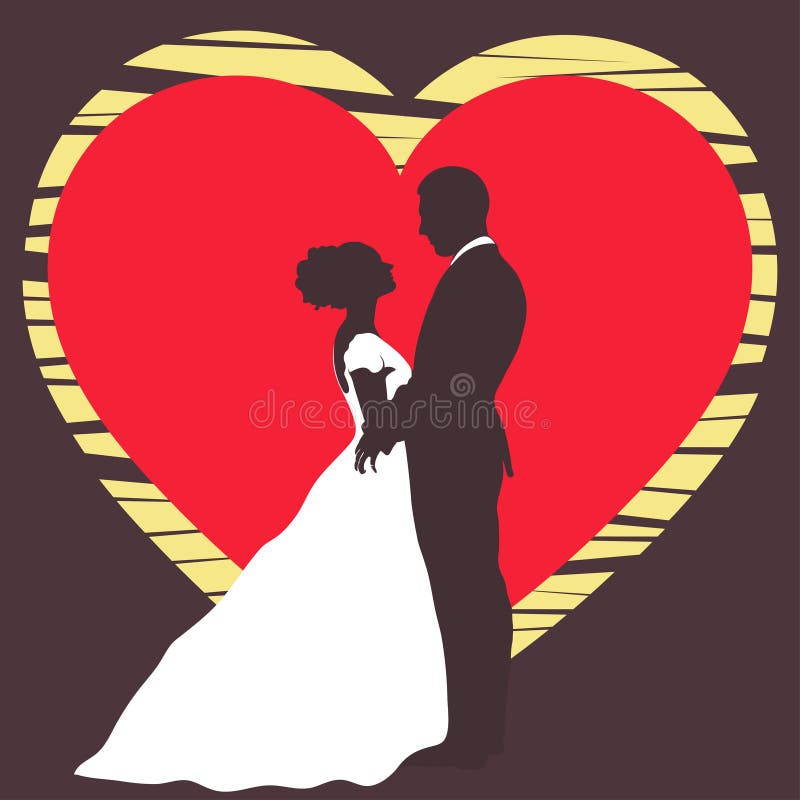 Bride and Groom Silhouette, Wedding Invitation, Card, Vector Outline ...