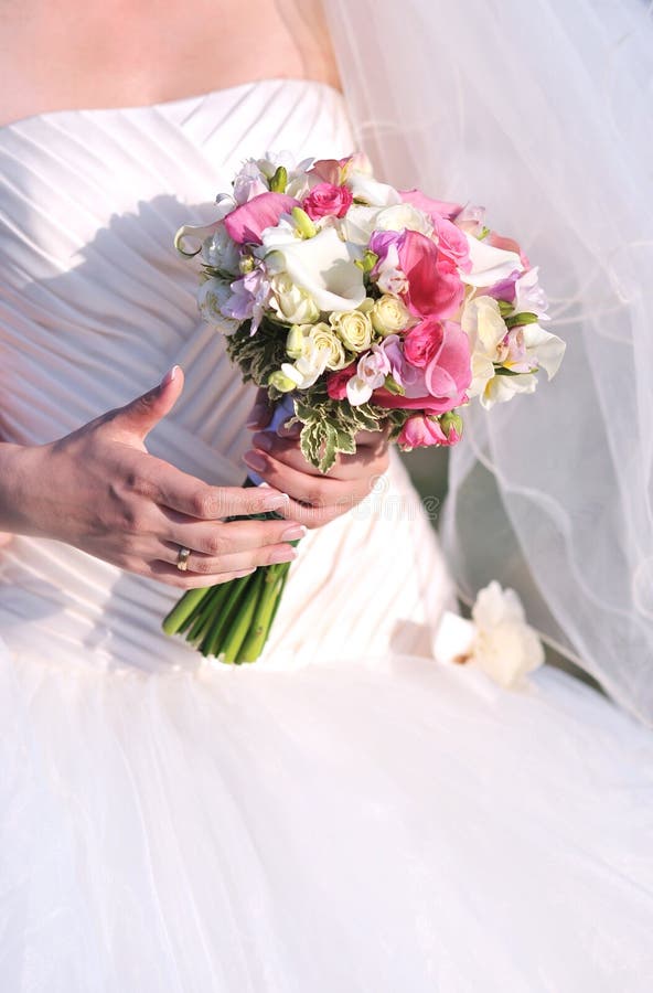Bride Holding Wedding Flowers Stock Image Image of decoration