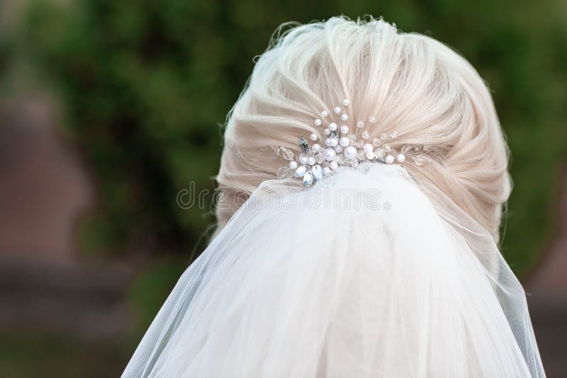 Belichamen Nauw Elektronisch Bride Met Elegante Haarstijl Dik De Kapstijl Van Bride Met Een Sluier Terug  Stock Foto - Image of nadruk, binnen: 164927932